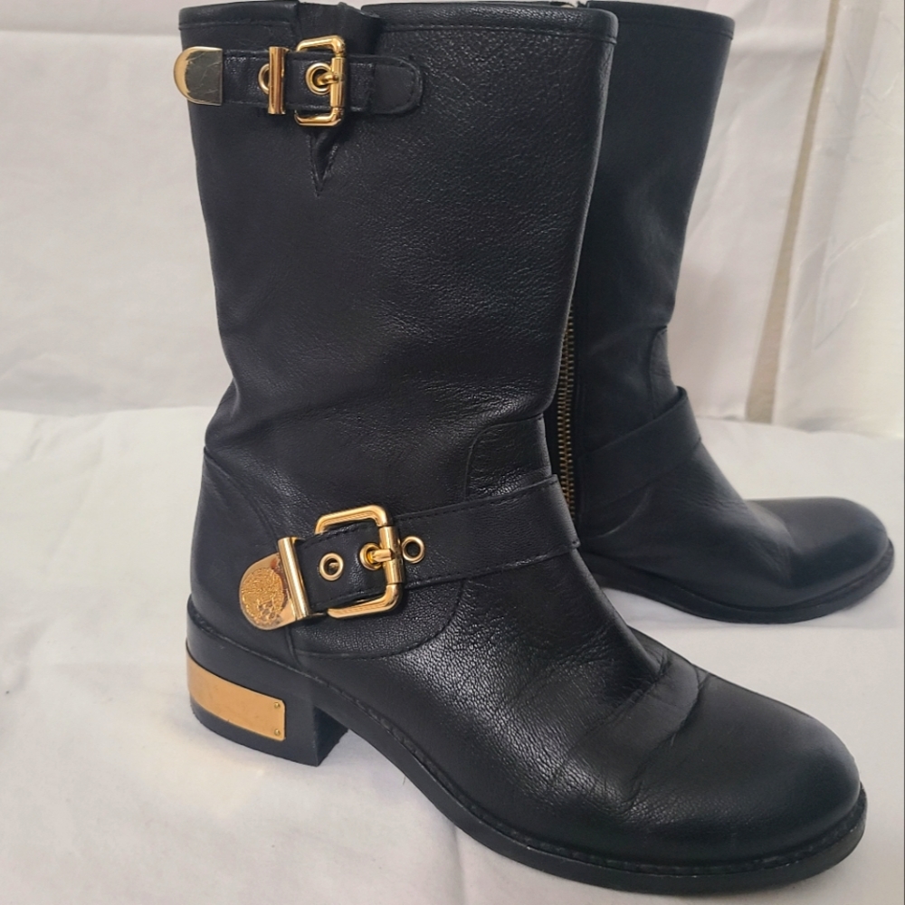 Vince Camuto Booties, size 7, black with gold metallic details.